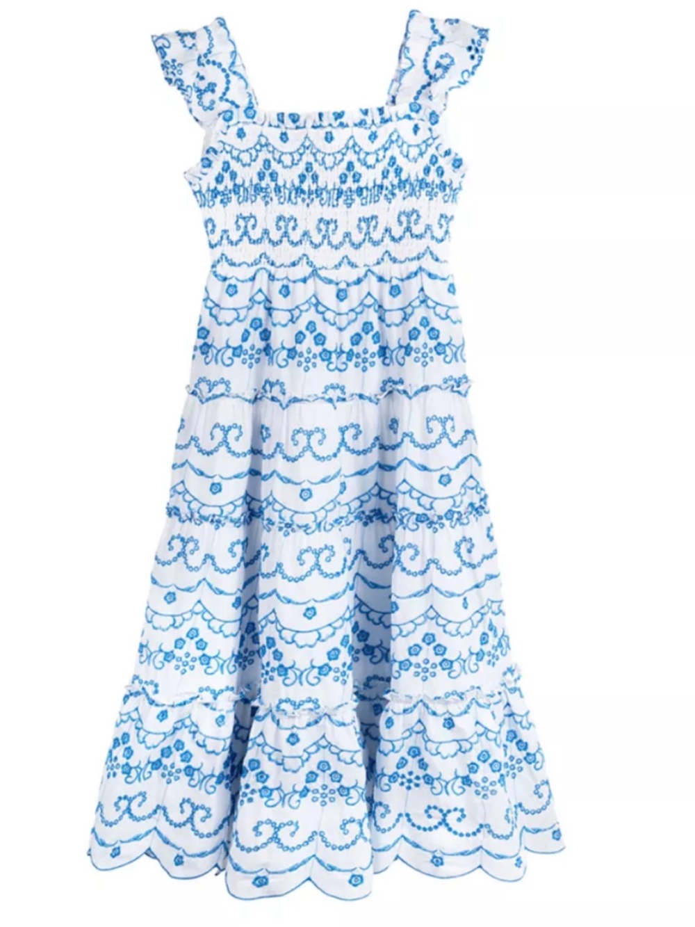 Rare Editions White Dress with Blue Embroidered Details